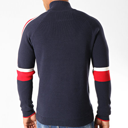Superdry - Pull Col Zippé A Bandes Downhill Embossed Henley M6100007A Bleu Marine Rouge Blanc