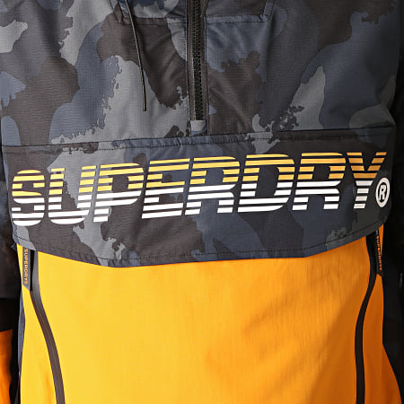 Superdry - Veste Zippée Capuche Camouflage Core Overhead Cagoule Vert Kaki Gris Anthracite Orange