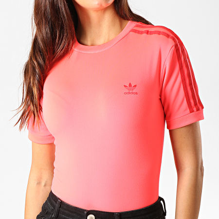 Adidas Originals - Body Tee Shirt Femme Avec Bandes ED7505 Rose Fluo Bordeaux
