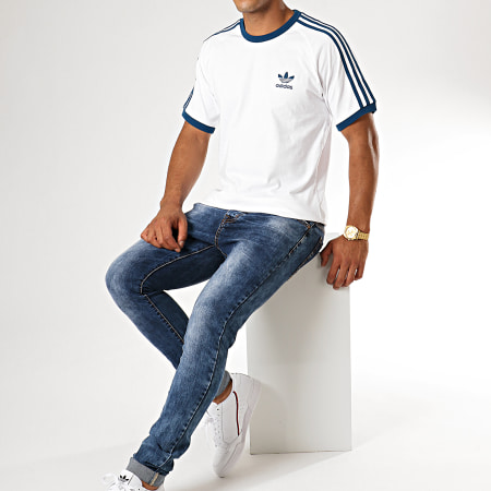 Adidas Originals - Tee Shirt 3 Stripes DY1532 Blanc Bleu
