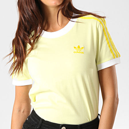Adidas Originals - Tee Shirt Femme A Bandes 3 Stripes FK0477 Jaune Clair