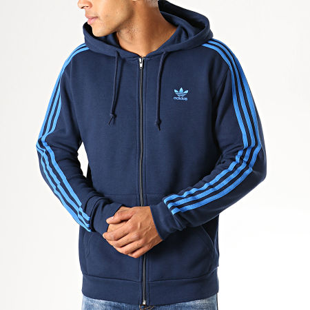 Adidas Originals - Sweat Zippé Capuche 3 Stripes EK0259 Bleu Marine Bleu Roi
