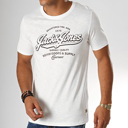 Jack And Jones - Tee Shirt Logo Blanc Chiné Gris
