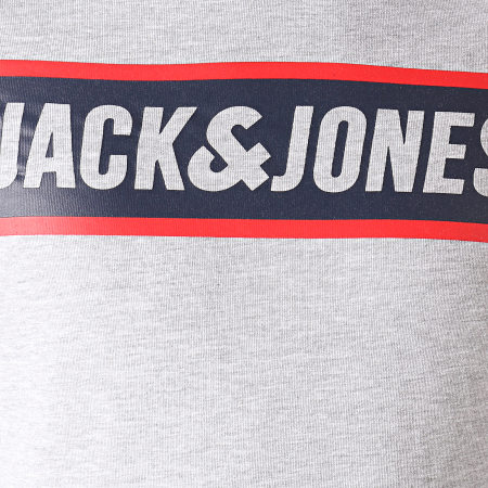 Jack And Jones - Sweat Capuche Thing Gris Clair Chiné Bleu Marine Rouge