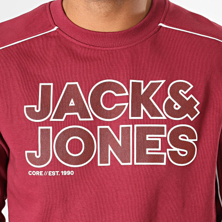 Jack And Jones - Sweat Crewneck A Bandes Sharp Bordeaux Blanc