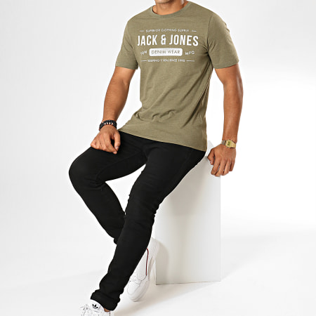 Jack And Jones - Tee Shirt Jeans Vert Kaki Chiné