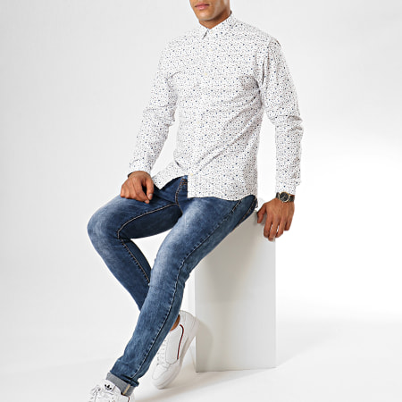 Jack And Jones - Chemise Manches Longues Blackpool Blanc Floral