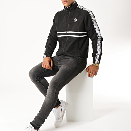 Sergio Tacchini Veste Zippée A Bandes Doral 38409 Noir Blanc