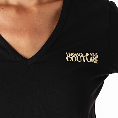 Versace Jeans Couture - Tee Shirt Col V Femme B2HUA7IT-30212 Noir Doré
