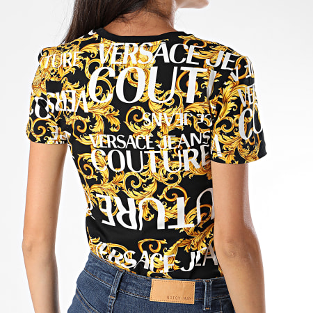 Versace Jeans Couture - Tee Shirt Col V Femme Renaissance B2HUA705-S0589 Noir Jaune Blanc