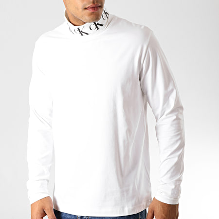 Calvin Klein - Tee Shirt Manches Longues Col Roulé Monogram 3684 Blanc