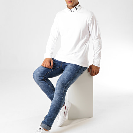 Calvin Klein - Tee Shirt Manches Longues Col Roulé Monogram 3684 Blanc