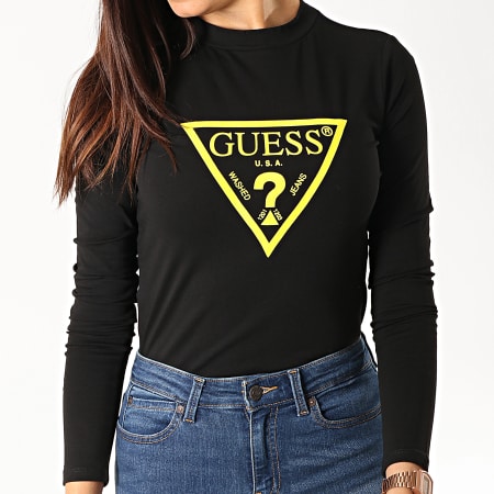 Guess - Tee Shirt Manches Longues Femme W94I0B-J1300 Noir Jaune