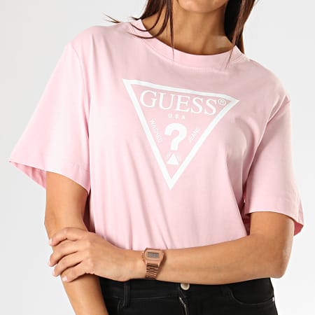 Guess - Tee Shirt Femme W94I73-K8HA0 Rose Blanc