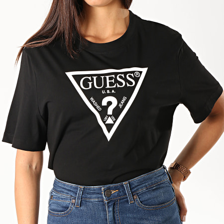 Guess - Tee Shirt Femme W94I73-K8HA0 Noir Blanc