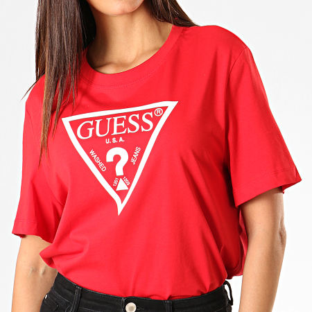 Guess - Tee Shirt Femme W94I73-K8HA0 Rouge Blanc