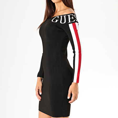 Guess - Robe Pull Femme Col Bateau Avec Bandes W94K1B-Z1YG0 Noir Blanc Rouge