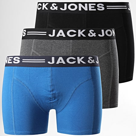 Jack And Jones - Lot De 3 Boxers Basic Noir Bleu Gris Anthracite Chiné