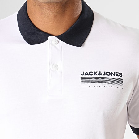 Jack And Jones - Polo Manches Courtes Town Blanc Bleu Marine