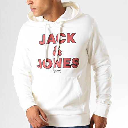 Jack And Jones - Sweat Capuche Mastul Blanc Cassé Rouge Brique