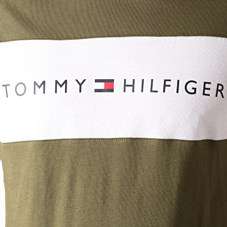 Tommy Hilfiger - Tee Shirt Logo Flag 1170 Vert Kaki Blanc