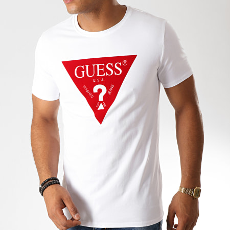Guess - Tee Shirt M94I46-J1300 Blanc Rouge