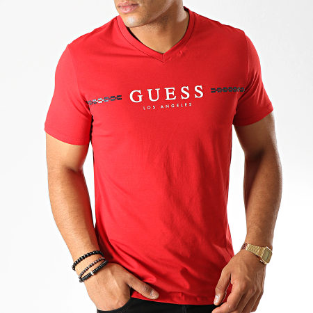 Guess - Tee Shirt Col V M94I53-J1300 Rouge