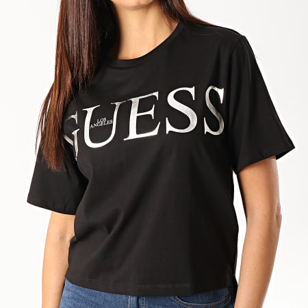 Guess - Tee Shirt Femme W94I70-JA900 Noir Argenté