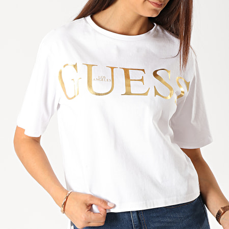 Guess - Tee Shirt Femme W94I70-JA900 Blanc Doré