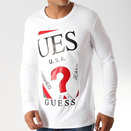 Guess - Tee Shirt Manches Longues M94I50-J1300 Blanc Noir Rouge