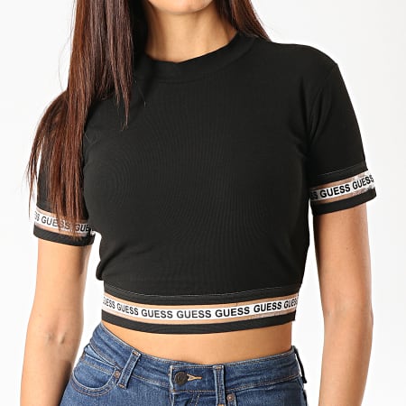 Guess - Tee Shirt Femme Crop W94P0B-K9760 Noir Blanc