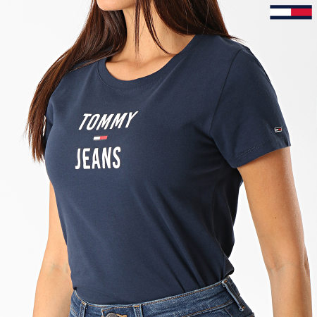 Tommy Hilfiger - Tee Shirt Femme Square Logo 7155 Bleu Marine