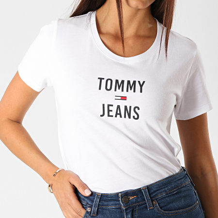Tommy Jeans - Tee Shirt Femme Square Logo 7155 Blanc