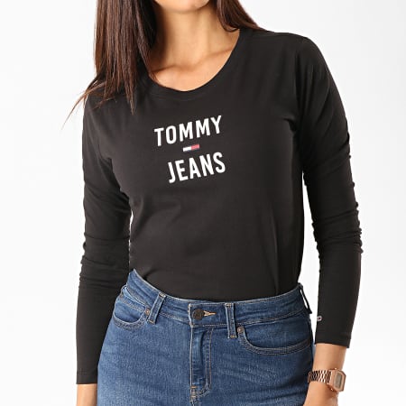 Tommy Jeans - Tee Shirt Manches Longues Femme Square Logo 7159 Noir