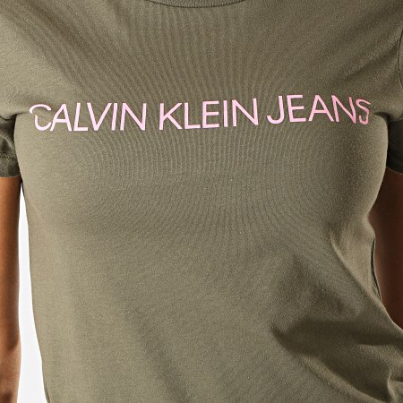 Calvin Klein - Tee Shirt Femme Institutional Logo 7940 Vert Kaki Rose