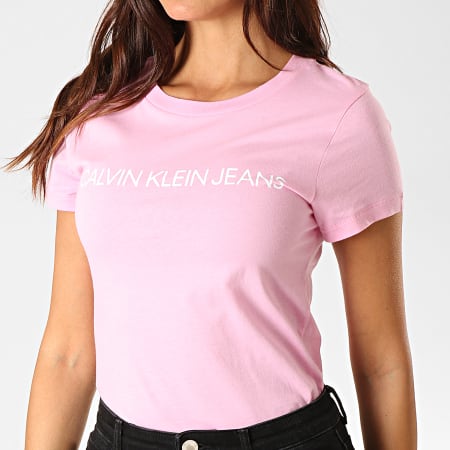 Calvin Klein - Tee Shirt Femme Institutional Logo 7940 Rose Blanc