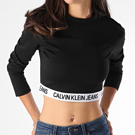 Calvin Klein - Tee Shirt Manches Longues Crop Femme Milano 2174 Noir Blanc