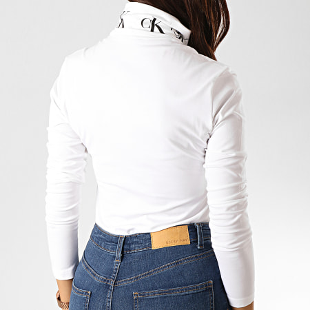 Calvin Klein - Tee Shirt Manches Longues Femme Col Roulé Monogram Tape 2179 Blanc