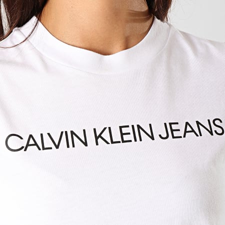 Calvin Klein - Tee Shirt Crop Femme Manches Longues 2234 Blanc