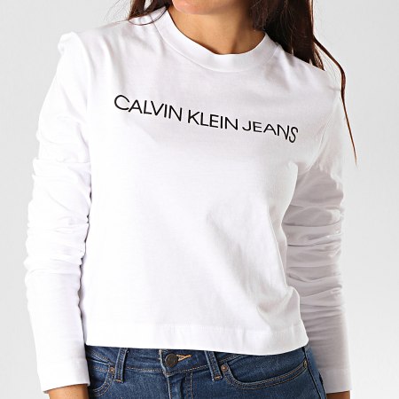 Calvin Klein - Tee Shirt Crop Femme Manches Longues 2234 Blanc