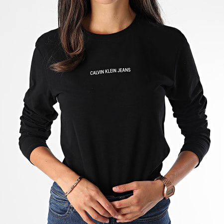 Calvin Klein - Tee Shirt Manches Longues Femme Institutional Logo Stretch 2259 Noir