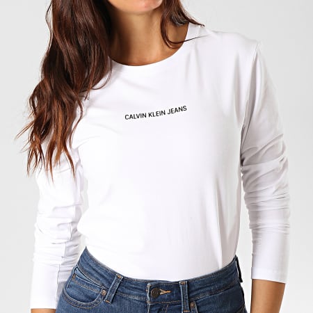 Calvin Klein - Tee Shirt Femme Manches Longues 2259 Blanc