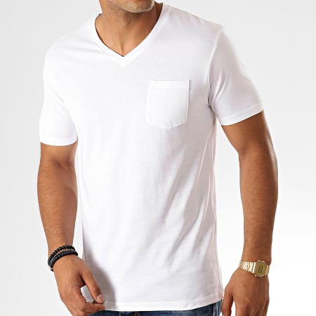 Celio - Tee Shirt Col V Poche Pebasic Blanc