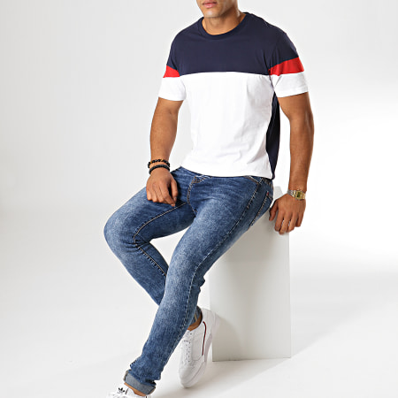 Celio - Tee Shirt Pebloque Blanc Bleu Marine Rouge