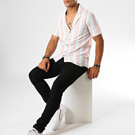 Classic Series - Chemise Manches Courtes A Rayures 1457 Blanc Orange Vert