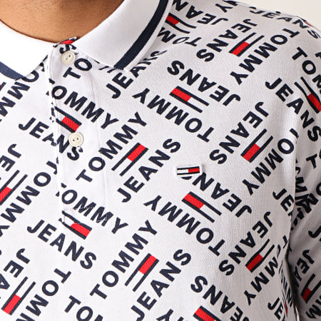 Tommy Jeans - Polo Manches Courtes All Over Print 6945 Blanc