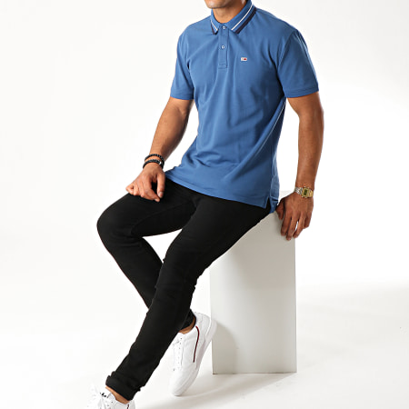 Tommy Jeans - Polo Manches Courtes Classics Tipped Stretch 7195 Bleu Clair