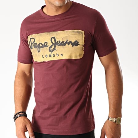 Pepe Jeans - Tee Shirt Slim Charing Bordeaux