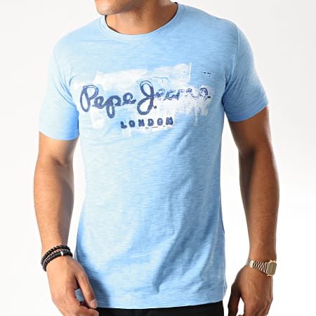 Pepe Jeans - Tee Shirt Slim Golders Bleu Clair Chiné