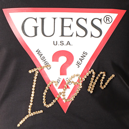 Guess - Tee Shirt Femme Col V Avec Strass W94I65-K7DE0 Noir Doré
